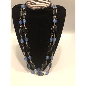 vintage necklace West Germany blue glass & acrylic 2 strand - 1960s